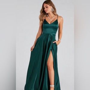 Satin Green Slit Dress
